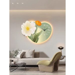 Đồng Hồ Treo Tường Nghệ Thuật Hoa 3D Kèm Đèn LED