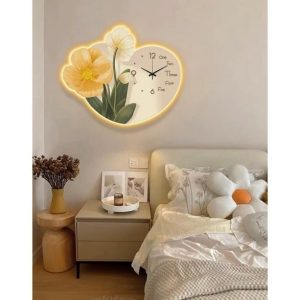 Đồng Hồ Treo Tường Nghệ Thuật Hoa 3D Kèm Đèn LED