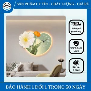 Đồng Hồ Treo Tường Nghệ Thuật Hoa 3D Kèm Đèn LED